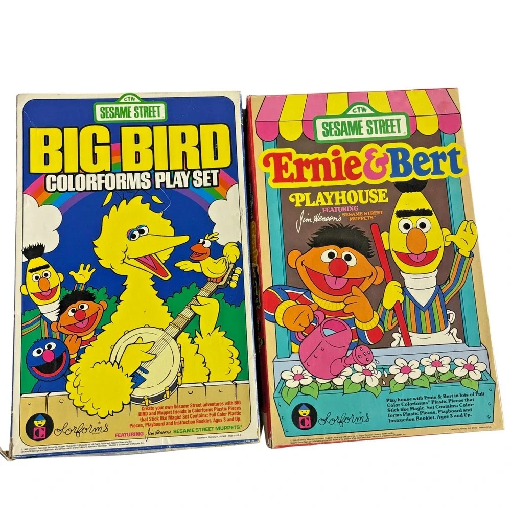 Vintage 1986 Sesame Street Colorforms Big Bird Ernie Bert Playset Toy‎ Lot